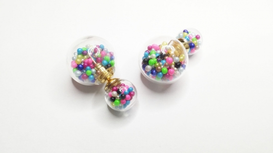 Preview: Doppelkugel-Ohrstecker Metall Kügelchen Füllung